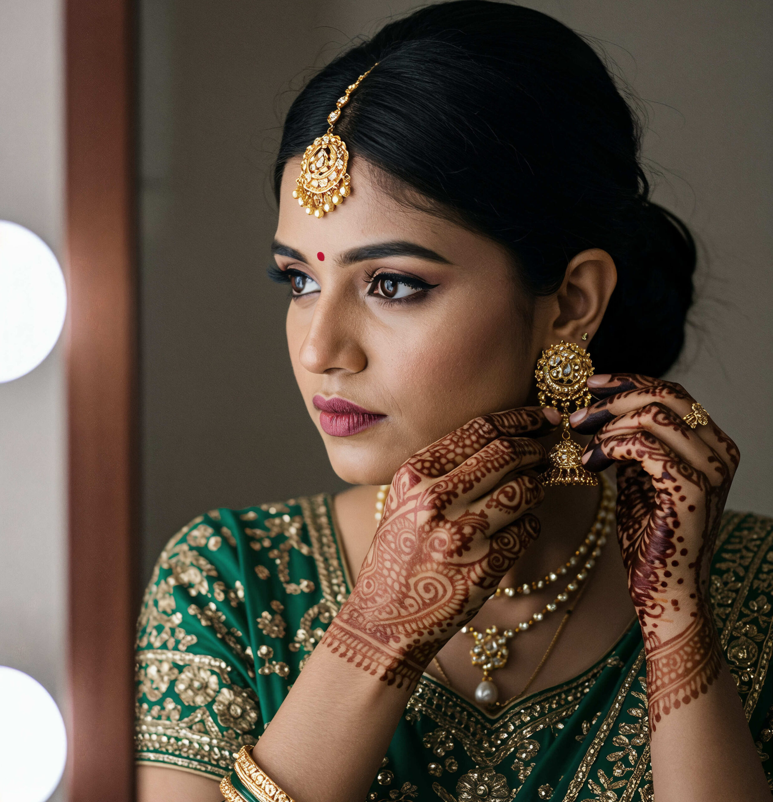 elegant indian bride adorning herself with jewelry(1)(1)